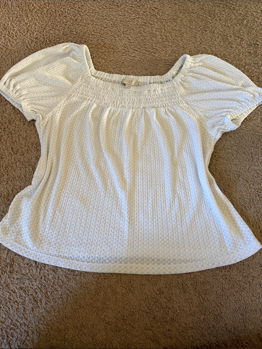 Loft, white baby doll puff sleeve top